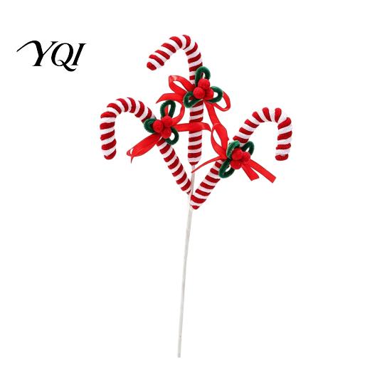 Xmas Vase Filler Christmas Candy Cane Pick, Red White Green Plush Stem, Decor Branch for Filler, Wreath, Tree Decoration Seasonal Decorations