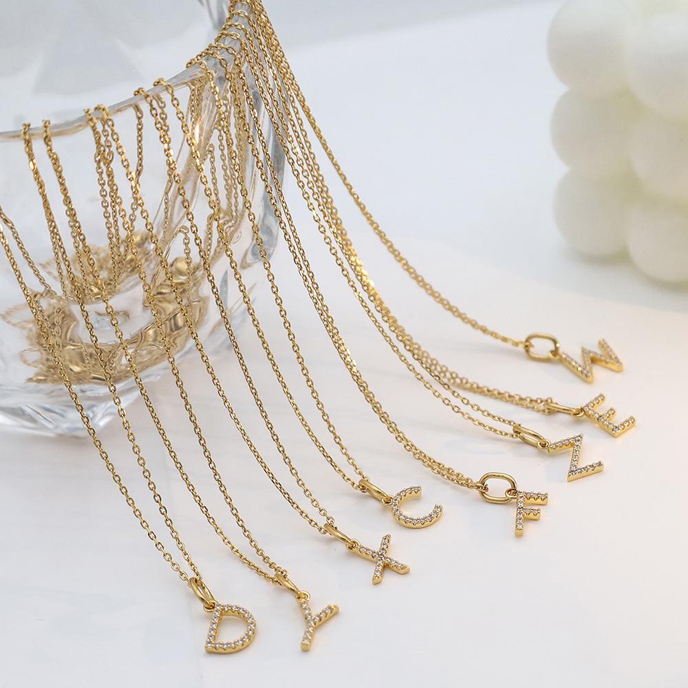 Jewelry Stainless Steel Full Diamond 26 English Letters Pendant Necklace Female Niche High-End Sense Collarbone Chain Does Not Fade
