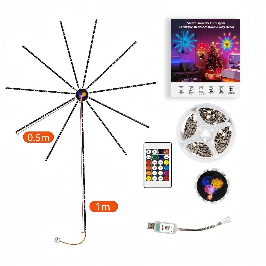 Smart APP Control RGBIC Firework Light USB 5V LED Strip Light Bluetooth Neon Strip Christmas Party Music Bedroom Decor Light