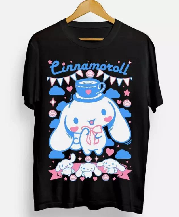 Anime Sanrio Cinnamoroll Unisexga Funny Friends Girl Tshirt Black S