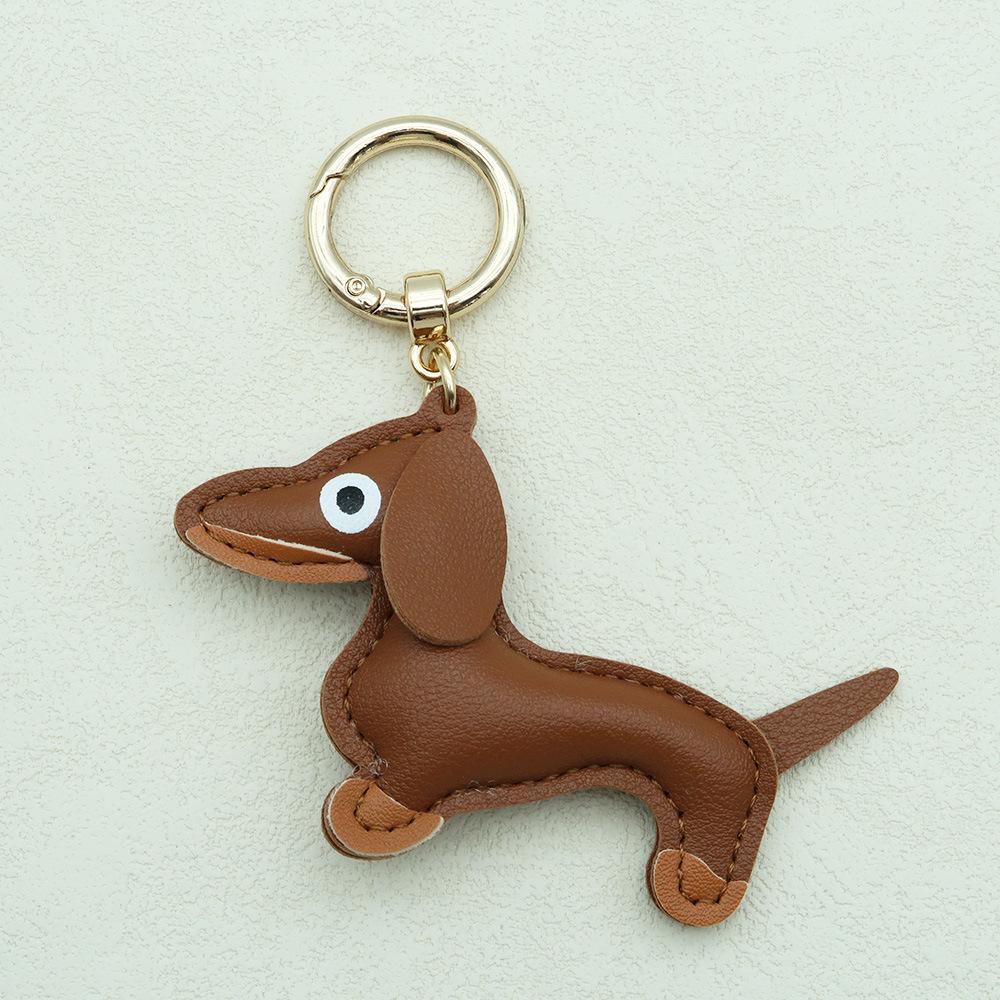 In-Stock Dachshund Cartoon Pendant Leather Dog Bag Charm Phone Case Accessory Creative Car Charm