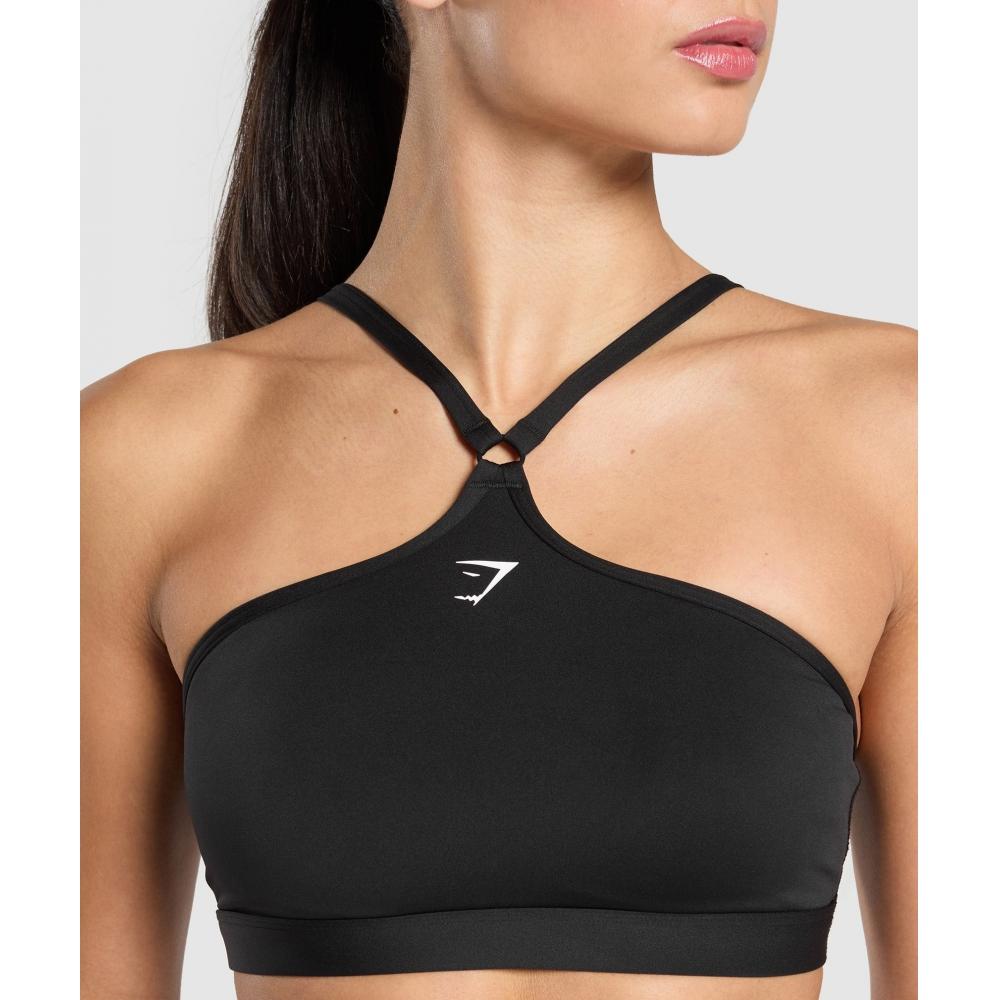 Gymshark Sutien sport cu guler halter, negru, B3c5j, Bb2j