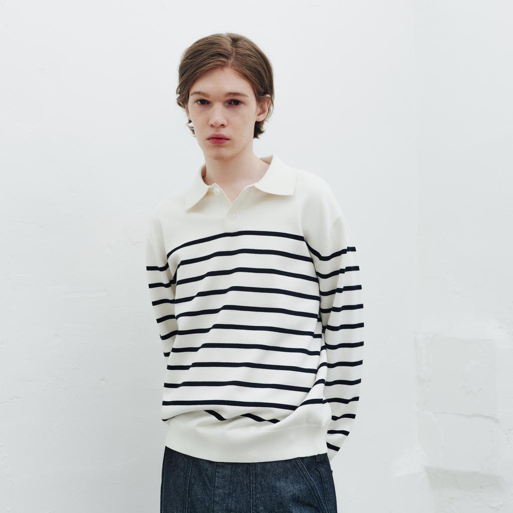 Mindbridge Men’s Stripe Collar Semi Overfit Knit MYKT2103