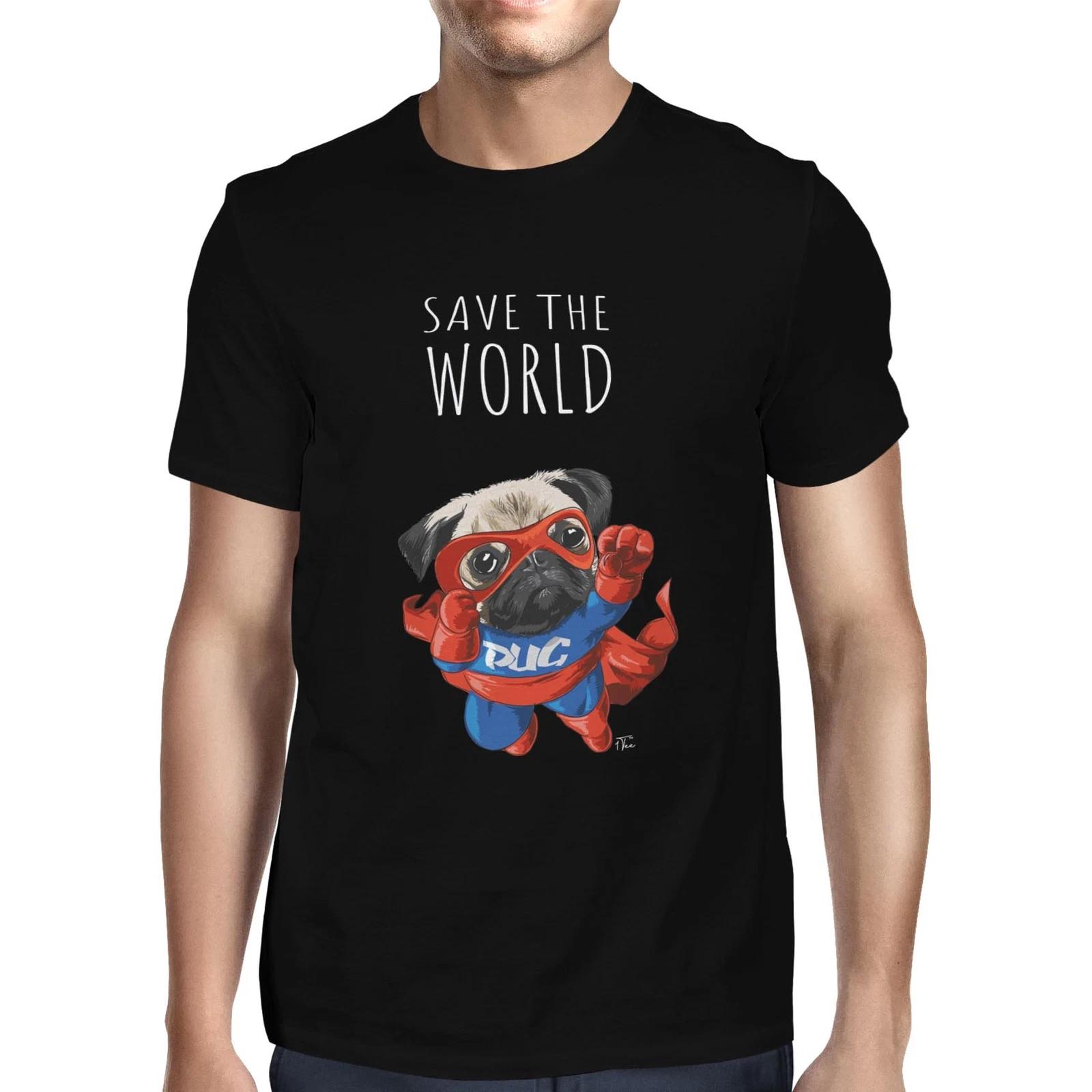 1Tee Mens Pug Saves the World T-Shirt S