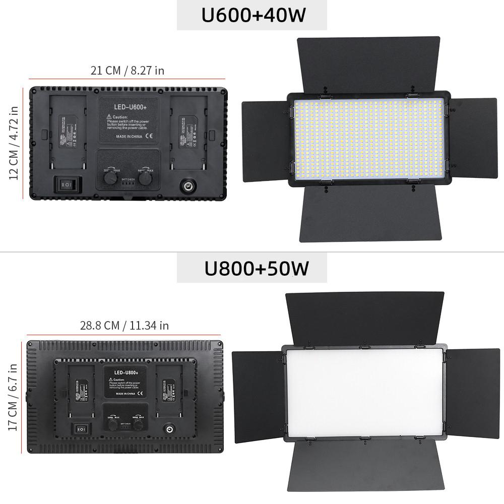 U800 600 LED Video Panel Light Kit Camera Light Studio Photography Lamp Dimmable 3200-5600K for Gaming Stream Conference Makeup