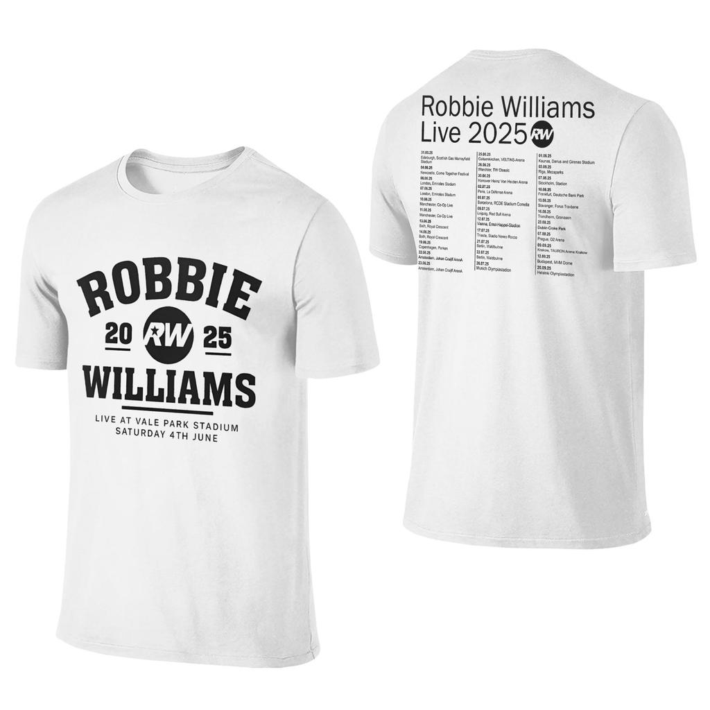 Robbie Williams Live 2025 Tour Concert Apparel Men Women T Shirt Cotton Tee Graphic Printing  T-shirt Clothing