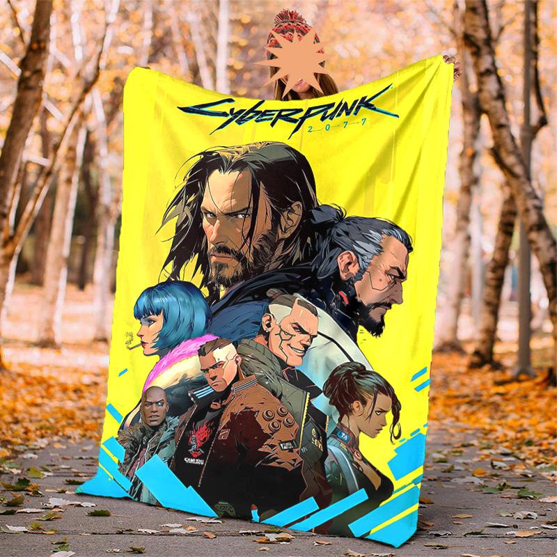 Cyberpunk Flannel Blanket Soft Warm All-Season Throw, Design for Camping, Car Travel, Hiking Sofa, Bed, Office Perfect Gift for Parties