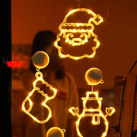 Christmas Window Curtain Lights with Snowflakes Santa Star Easy to Hang Christmas Ornaments with Suction Cups LED String