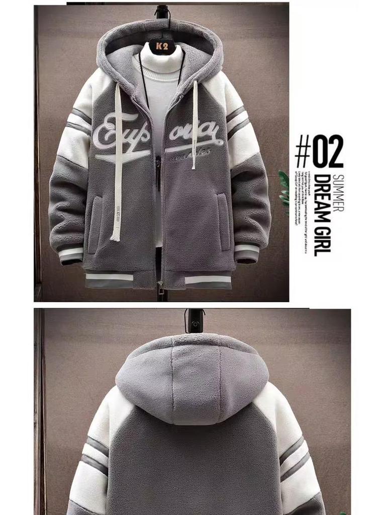 Men's Plus Size Lamb Fleece Cotton Hooded Jacket - Loose Fit, Thick Zipper Cardigan for Teenagers