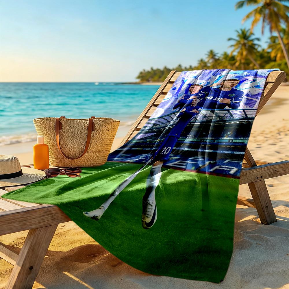 Chelsea FC Fußballspieler Strandtuch Schnelltrocknend Weiche Mikrofaser Bequem Leicht Geeignet für Schwimmen, Fitnessstudio, Camping, Yoga Urlaub