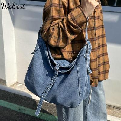 Denim Crossbody Tongle Large Capacity Tote Bag Casual Shoulder Large Bag