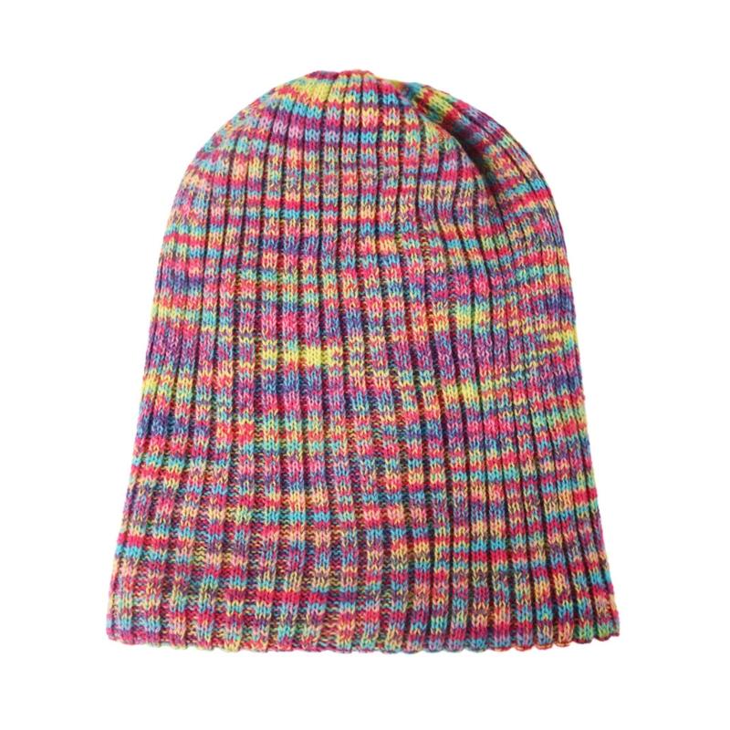 Striped Wool Hat Mixed Color Knitted Hat Ear Protect Warmth Thicken Autumn Winter for Boys Girls Xmas Halloween New Year