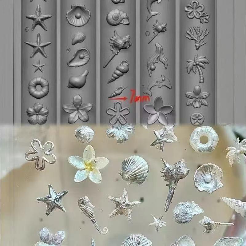 Ocean Series Animal Silicone Mold Sea Shell Conch Nail Stamplates Starfish Jellyfish 3D Soft Charm Manicure Mold Stencil Tools