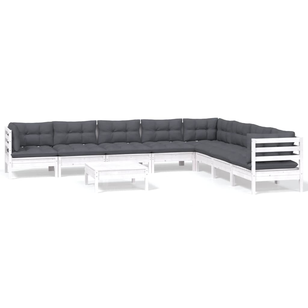 9 piece Garden Lounge Set with Cushions White Solid Pine Wood