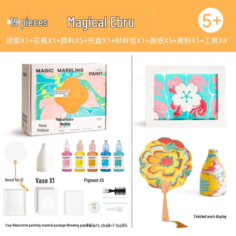 Milos Ebru Marmorier-Set: Auswaschbare Fingerfarbe & Zeichenwerkzeuge für Kinder