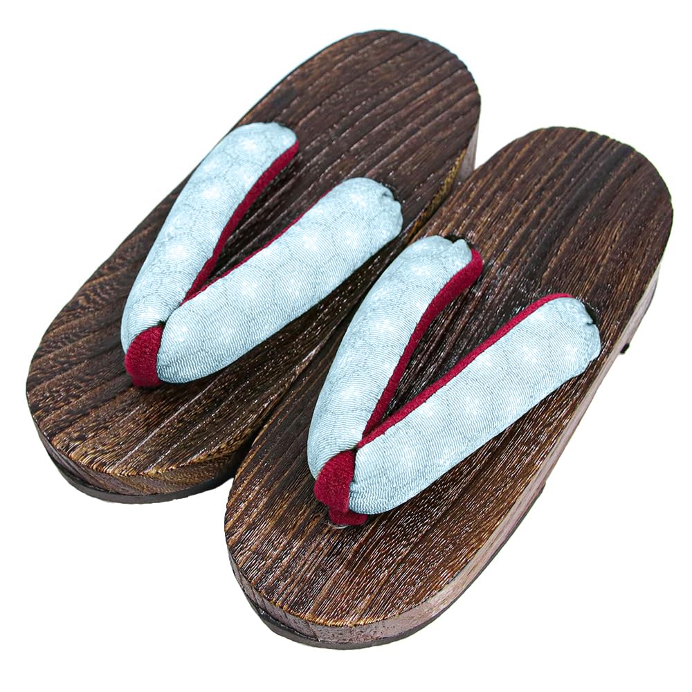 Geta wooden in burnt paulownia wood for girls light [KYOETSU] (Japanese clogs) dull, (6 blue, measurement_19_point_5_centimeters)