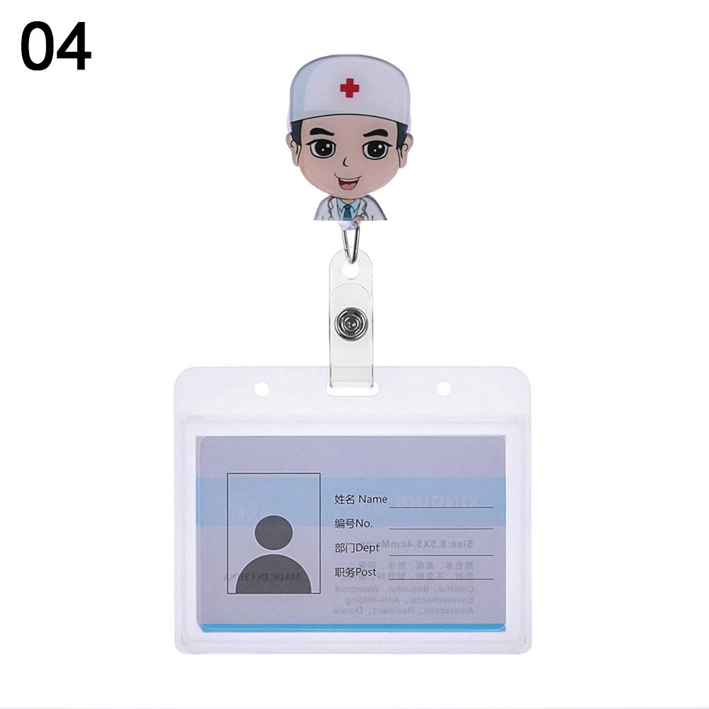 Cartoon Nurse Doctor ID Badge Holder with Retractable Reel, Retractable Metal Clip Business Work Card/Name Tags Badge Holders