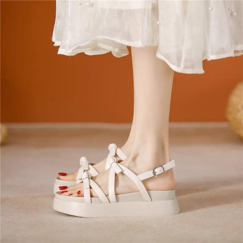 

Fairy wind bow platform sandals female 2025 summer new niche design feeling with skirt Roman beach shoes 40