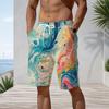 Men Plus Size Colorful Printed Beach Shorts Drawstring Waist Side Pockets Straight Leg