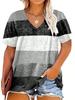 Plus Size 0XL-5XL Women's Fashion Striped Print V-Neck T-Shirt Casual Loose Short Sleeve Summer Tops