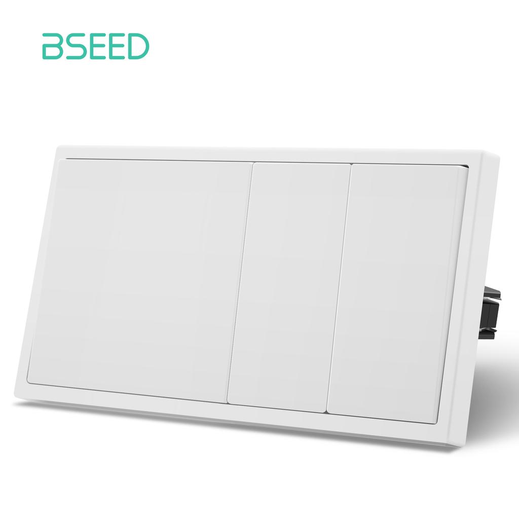 BSEED 1/2Gang Mechanical Light Switches Large Buttons 1Way With EU Socket 2USB Charging Ports Plastic Panel  No LED Light White