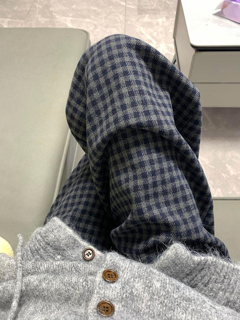 

Женские ретро вельветовые шерстяные клетчатые брюки широкие от бедра - высокая посадка, свободный крой, маленькие зимние повседневные L