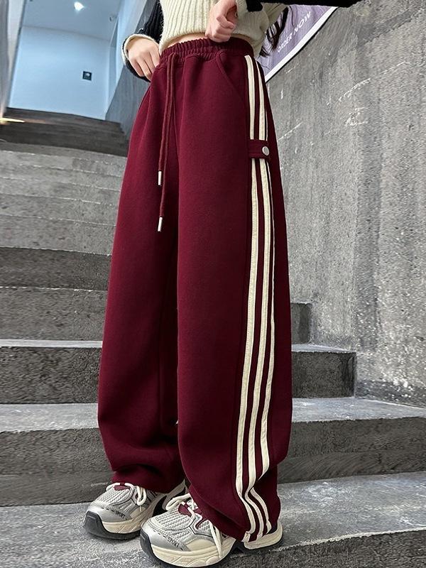 Girls' Spring/Autumn 2025 Side Stripe Sporty Casual Wide-Leg Pants