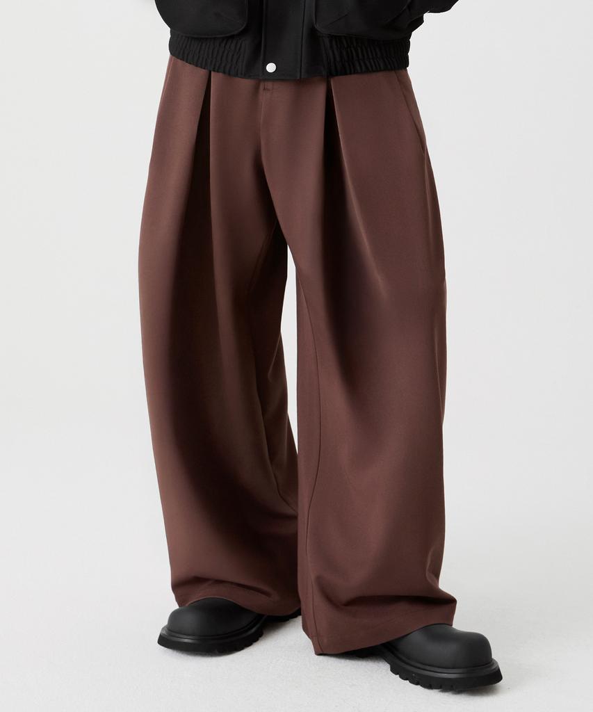 TRILLION Double Inverted Tuck Wide Pants [Brown]