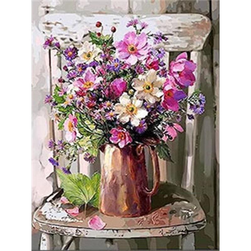 Pictura cu diamant DIY Kit cu punct de cruce cu flori Mozaic Artă pictură cu diamant Cerc complet/Diamant pătrat Decor pentru casa