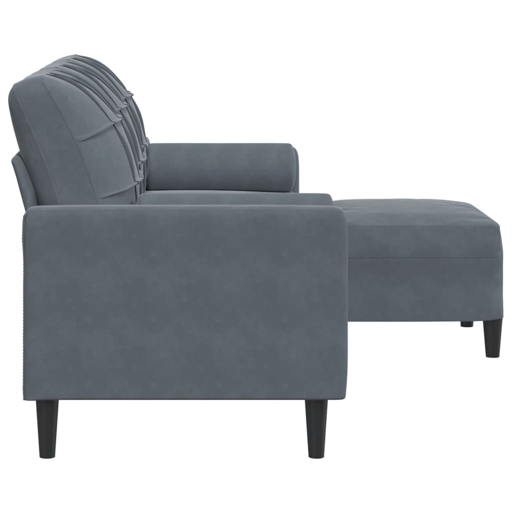 3 Seater Velvet Sofa with Footstool Dark Grey 180 Cm