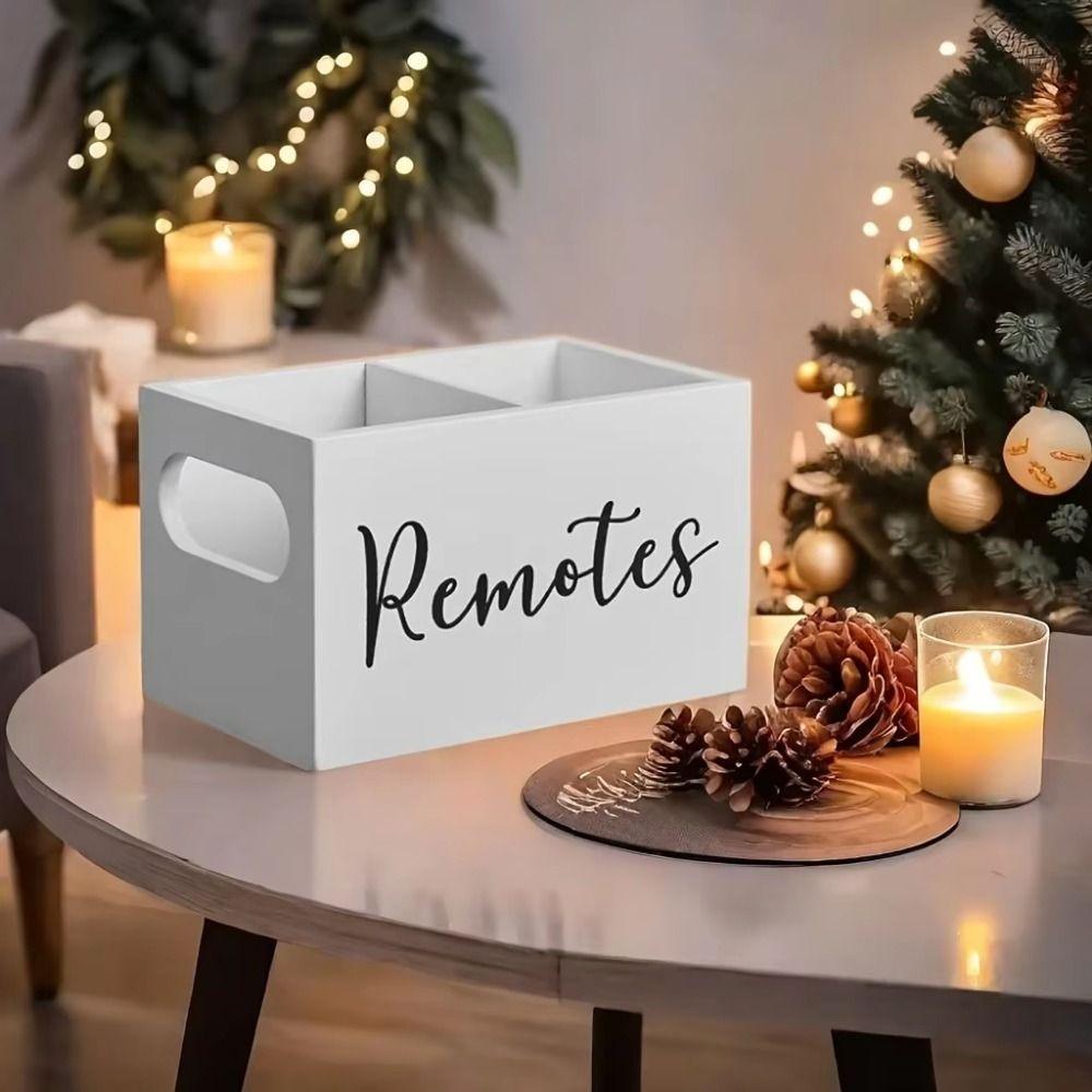 2 Compartments Desktop Storage Box Portable Wooden Partition Storage Box Home Organization