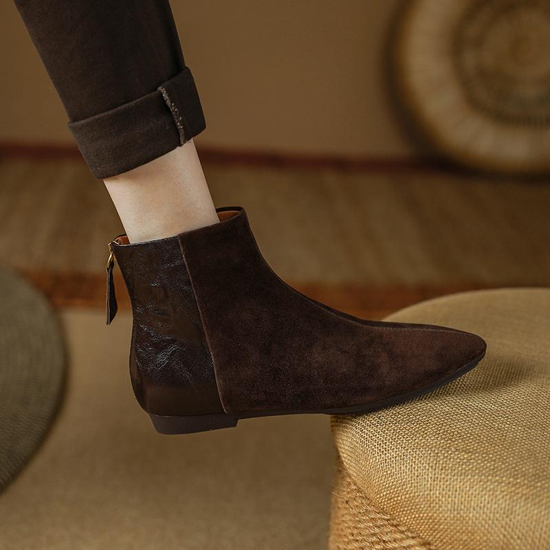 Fashion 2025 NEW Autumn Ankle Boots Kid Suede Leather Women Shoes Pointed Toe Zipper Modern Boots Low Heel Chelsea Boots