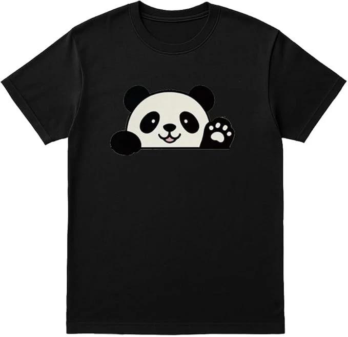Cute Panda T-Shirt Cartoon Bear Graphic Tee for Men & Women Unisex Black Shirt
