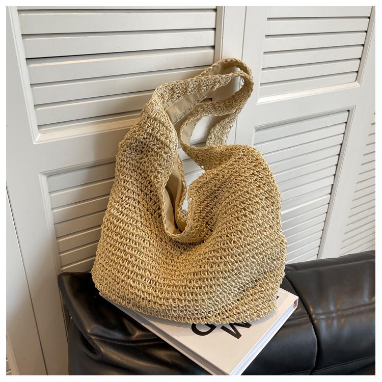 Handtasche Neue Lässige Schultertasche Strandurlaub Große Kapazität Pendler Tragetasche Gewebte Stroh Tragetasche für Damen