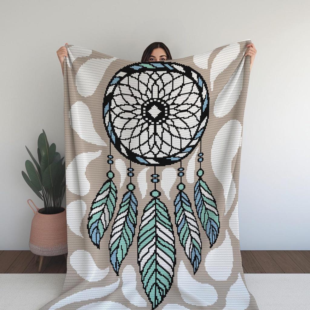 Boho Dreamcatcher Tapestry Crochet Blanket Digital Pattern – Modern and Whimsical Design