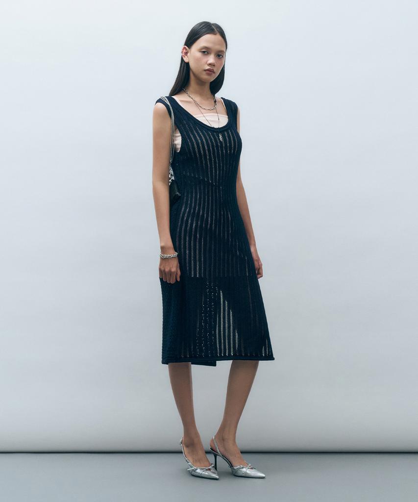 Mongdol Crochet Knit Layered Dress Navy Mdop053Navy