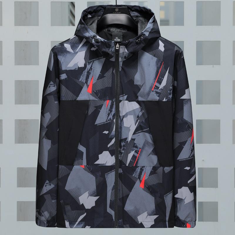 New Spring and Autumn Trend Men's Fashion Jacket Hong Kong Style Handsome Loose Casual Camouflage Hooded Jacket