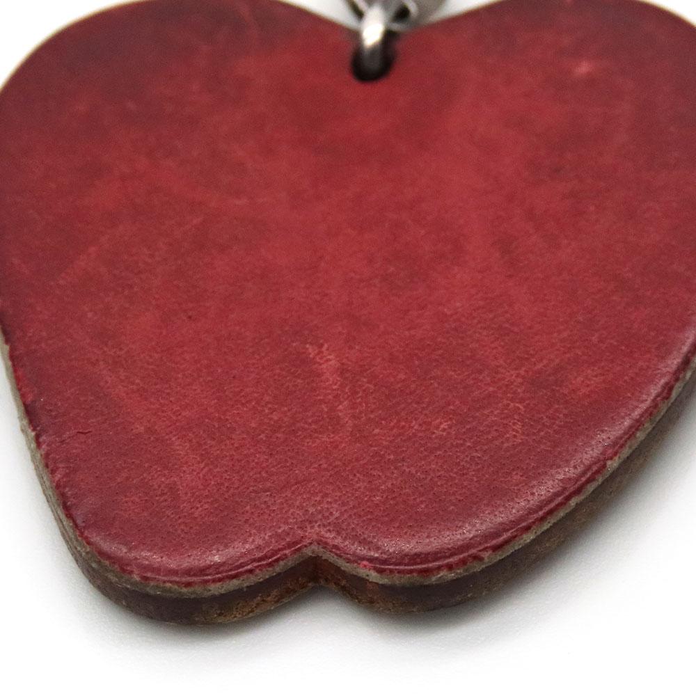 Used HERMES Bag charm Apple fruits leather/Silver925 Red green key ring