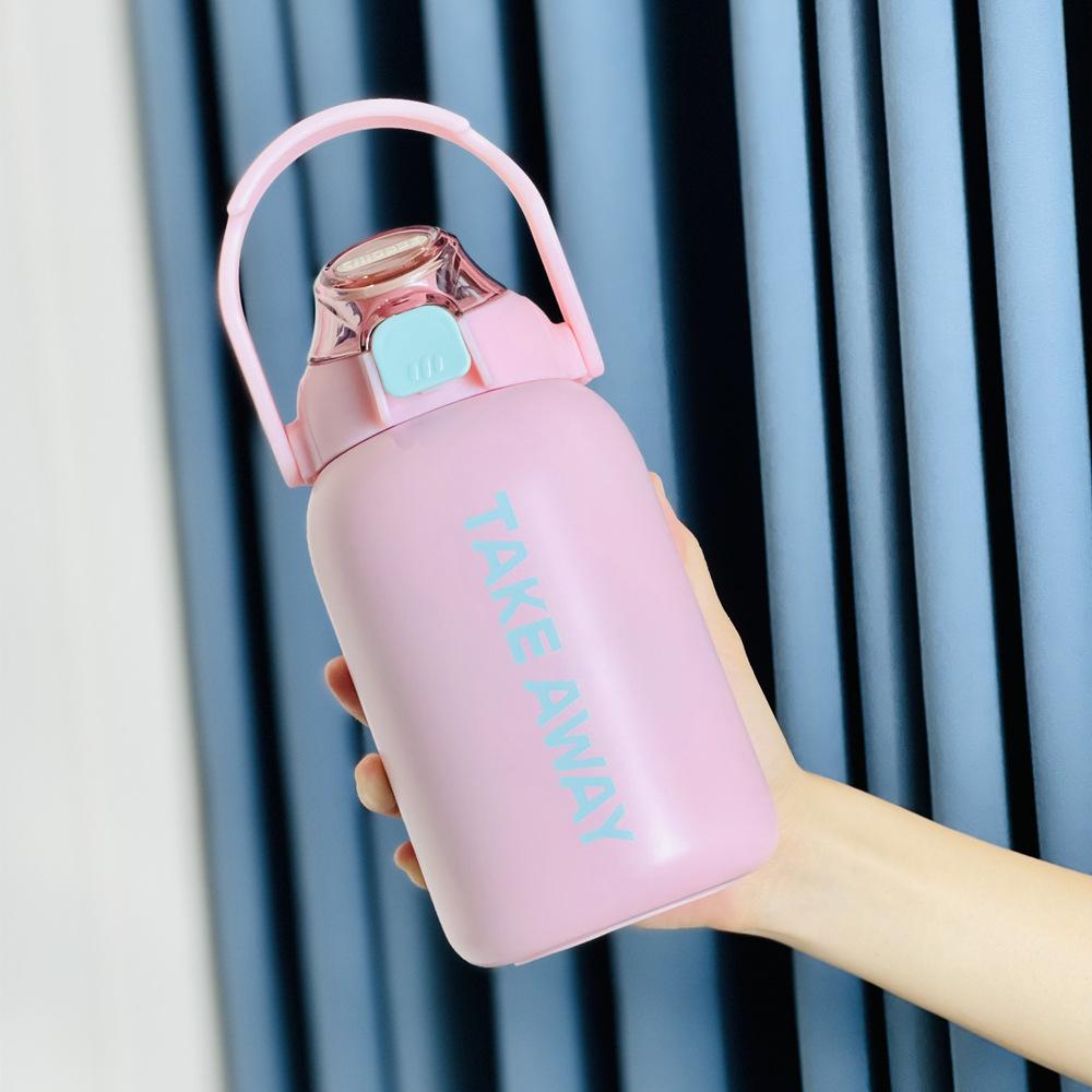 New Large Capacity Portable Thermos Cup with Spring Lid Portable Pot with Straw Outdoor Thermos Cup