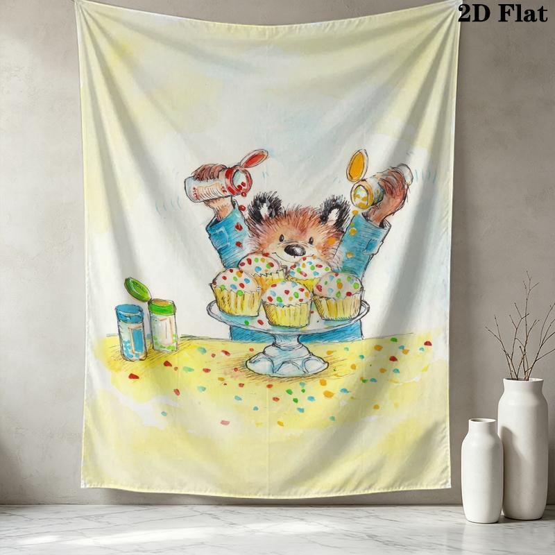Paddington Bear Pattern Wall Tapestry Aesthetic Wall Hanging Printed Fabric Blanket Decorative Tapestries for Bedroom Living Room Home Decor