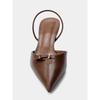 Vintage Brown Slingback Heels for Women Fashion Pointy Toe Metal Buckle Decorated Stiletto Sandals Luxury Party Designer Shoes