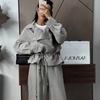 Cross-border Foreign Trade European Beautiful Women 2026 Spring and Autumn Waist Lace-up Stand-up Collar Shirt Top Casual Wide-leg Pants Two-piece Set