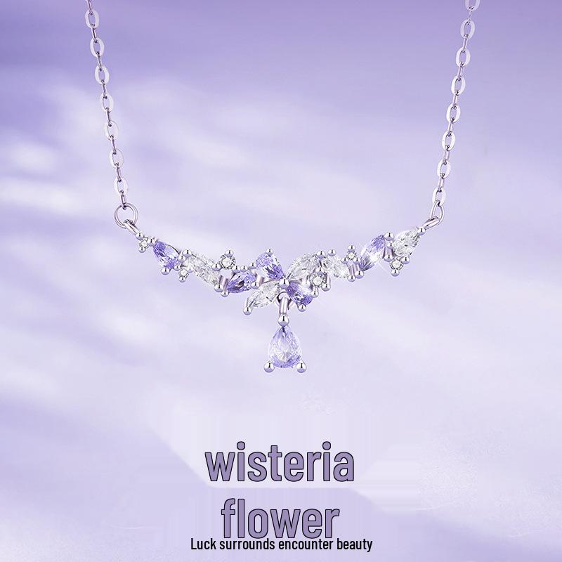 Wisteria Flower Necklace: Women s S925 Sterling Silver, Luxurious Sweet Design, Versatile Clavicle Chain. 925 Silver