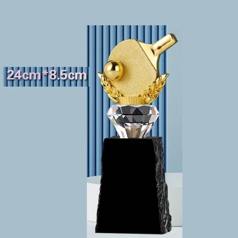 Personalisierte Harz Tischtennis-Trophäe Gold Silber Kupfer Auszeichnungen Souvenirs Heimdekorationen Handwerk Beschriftung Kristallsockel Medaille 1 Stück