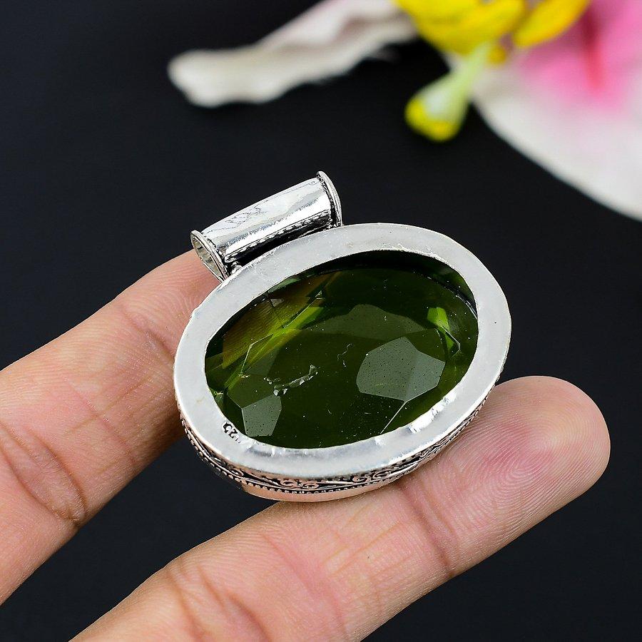 Peridot Gemstone Handmade 925 Sterling Silver Jewelry Pendant 1.89" KG-90