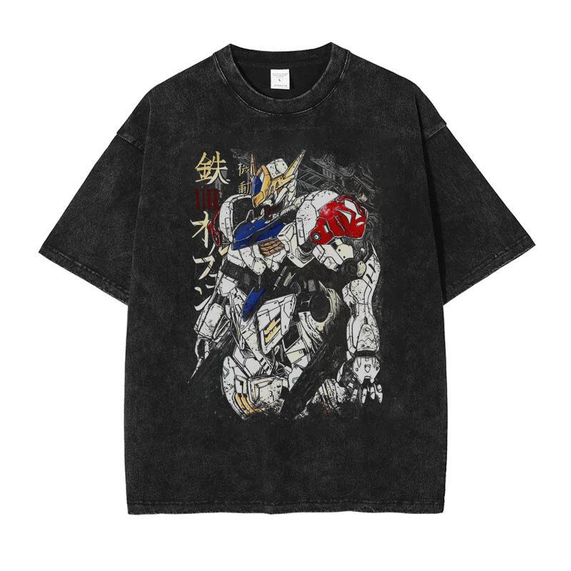 Gundam Mobile Suit Printed Tshirt Mens and Womens Washed Tshirt High Quality Vintage Cotton Tshirt Harajuku YK Tops