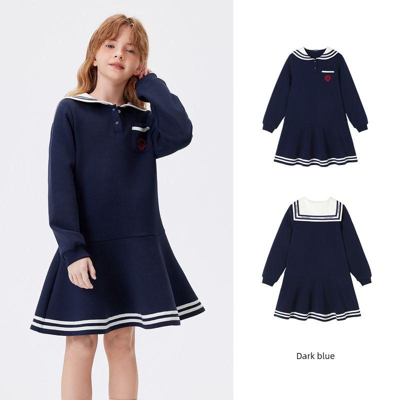 Navigare Italian Sailboat Girls Navy Collar Dress 2026 Spring New Children s Princess Dress Nvg Seaside Trip-Dark Blue 140