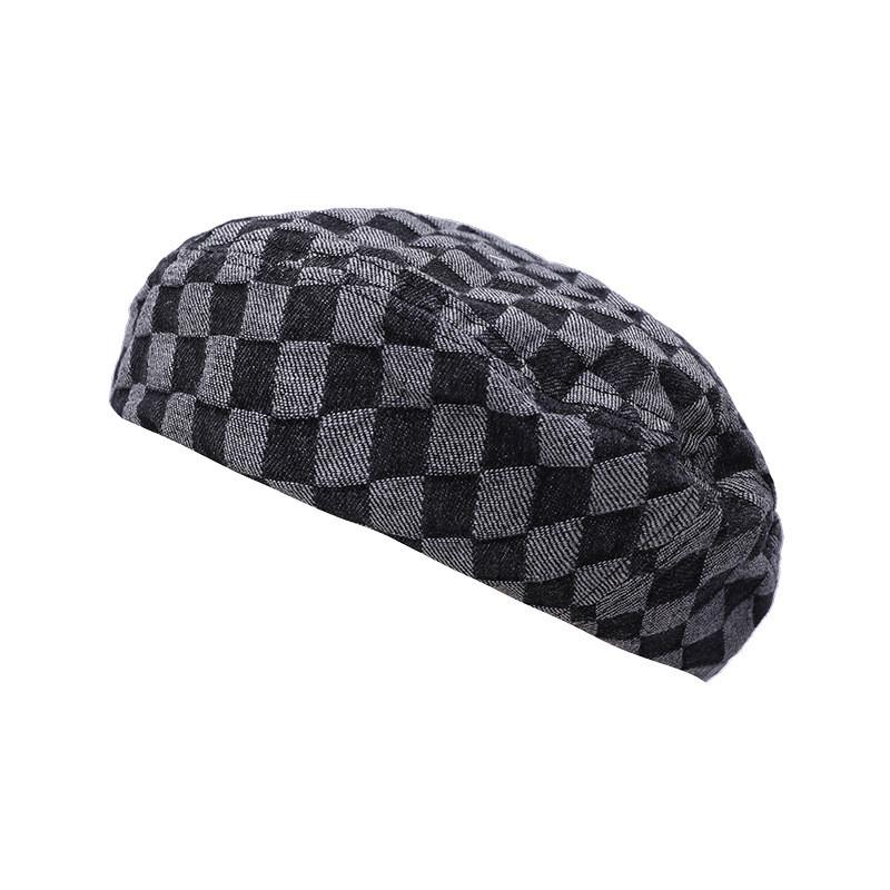 Womens Stylish Beret For Fall And Winter Cotton Fabric With Plaid Design