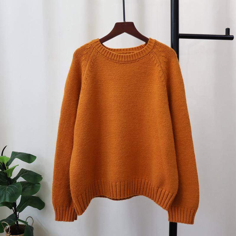 Autumn and winter new round neck loose lazy sweater pullover versatile soft waxy knitted sweater top women