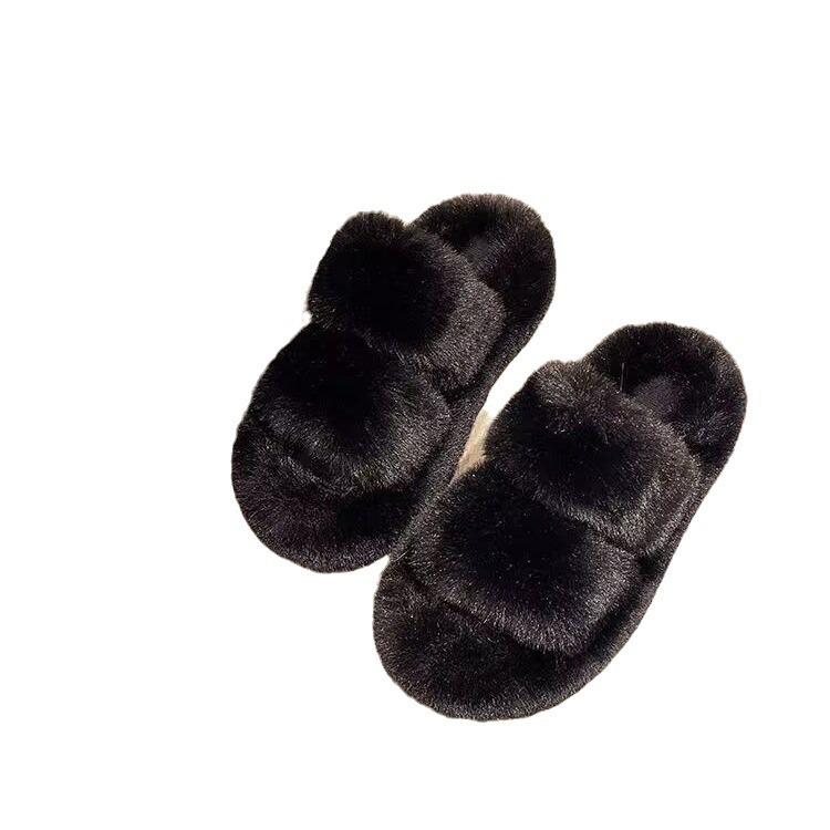 Women's Thick-Soled Fluffy Plush Cotton Slippers - 2025 Autumn/Winter Fashion